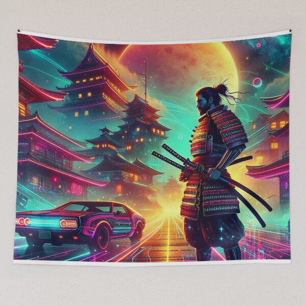 Item preview, Futuristic Samurai and Spaceships | Sci-Fi Cyberpunk Wall Art | Japanese Warrior Digital Print V5 designed and sold by Brainrot25.