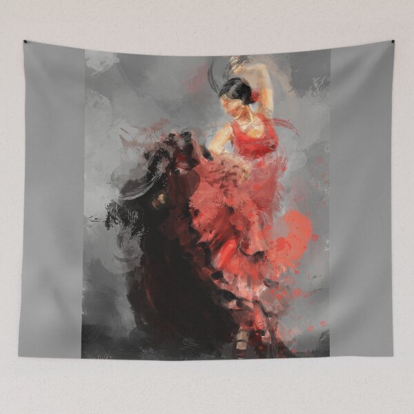 Item preview, Semi Abstract Painting of a Female Flamenco Dancer with a Red Dress, Motion Particles and Dynamic Vibe  designed and sold by ibadishi.