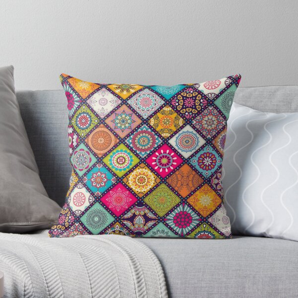 Colorful Bohemian Mandala Pattern Throw Pillow