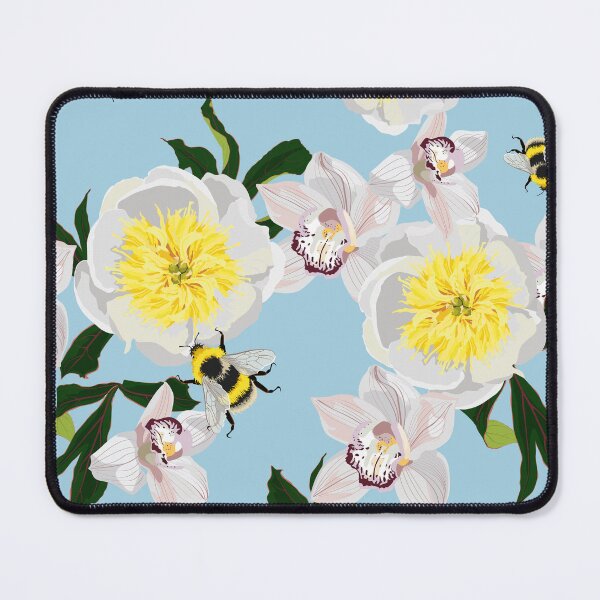 Item preview, Seamless floral pattern with white yellow peonies, exotic orchids and bee. designed and sold by MatyKotiv.