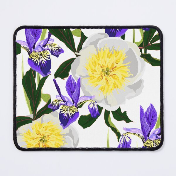 Item preview, Seamless floral pattern with white yellow peonies and violet iris. designed and sold by MatyKotiv.