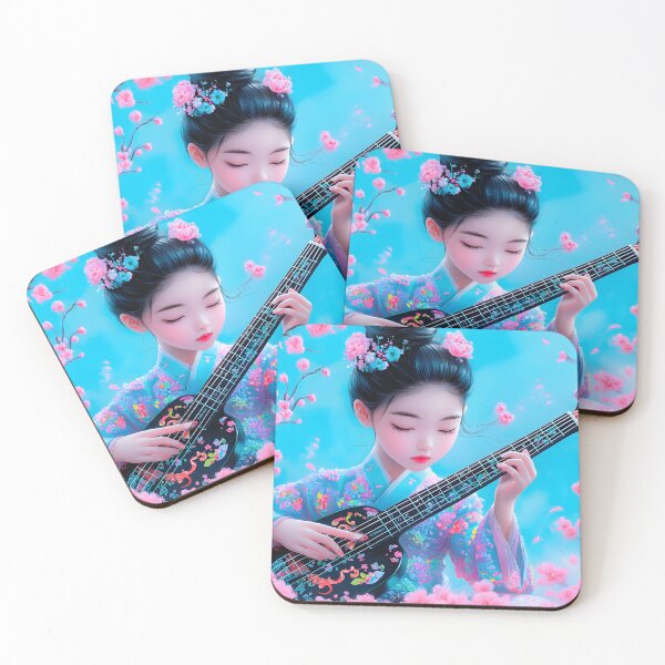 Item preview, Girl in Kimono Playing Guitar Amid Cherry Blossoms designed and sold by Artessie.