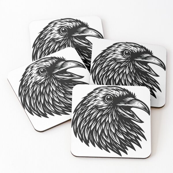 Item preview, Black and White Raven Head Drawing - Stylized Bird Illustration for Gothic Art Lovers designed and sold by ArtfulWeave.