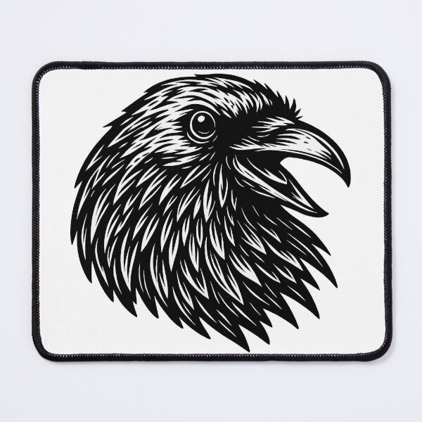 Item preview, Black and White Raven Head Drawing - Stylized Bird Illustration for Gothic Art Lovers designed and sold by ArtfulWeave.