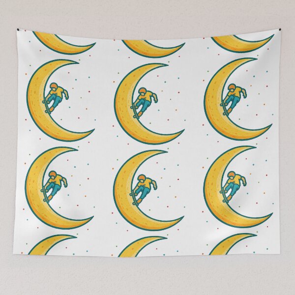 Item preview, Skater on Crescent Moon - Dreamy Space and Skateboarding Illustration designed and sold by ArtfulWeave.