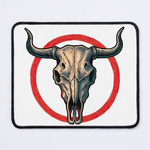 Item preview, Western Longhorn Skull with Red Circle – Vintage Cow Skull Art designed and sold by ArtfulWeave.