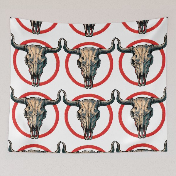 Item preview, Western Longhorn Skull with Red Circle – Vintage Cow Skull Art designed and sold by ArtfulWeave.