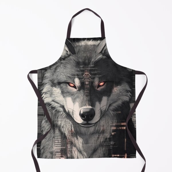Item preview, Portrait Animal Cyber Wolf Red Eyes Tech Overlay Cityscape Monochrome Intensity designed and sold by telchimabukar.