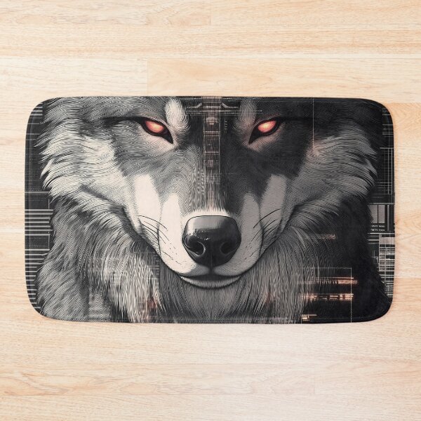 Item preview, Portrait Animal Cyber Wolf Red Eyes Tech Overlay Cityscape Monochrome Intensity designed and sold by telchimabukar.