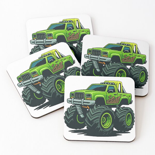 Item preview, Green Monster Truck Cartoon Illustration Off Road Big Wheels Design designed and sold by ArtfulWeave.