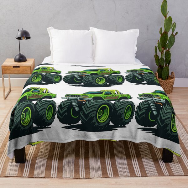 Item preview, Green Monster Truck Cartoon Illustration Off Road Big Wheels Design designed and sold by ArtfulWeave.