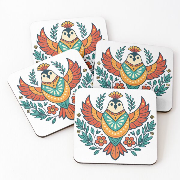 Item preview, Folk Art Colorful Bird with Flowers and Leaves Illustration designed and sold by ArtfulWeave.