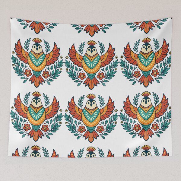 Item preview, Folk Art Colorful Bird with Flowers and Leaves Illustration designed and sold by ArtfulWeave.