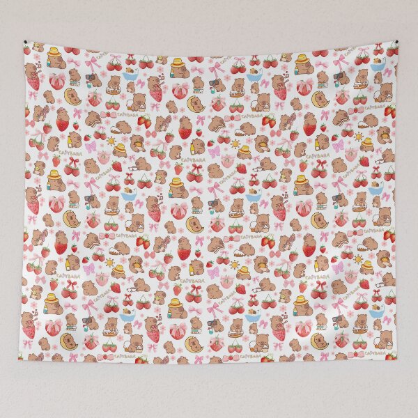 Item preview, Capybaras strawberries, coquette bows & flowers Seamless pattern designed and sold by Fantacaroo Designs.