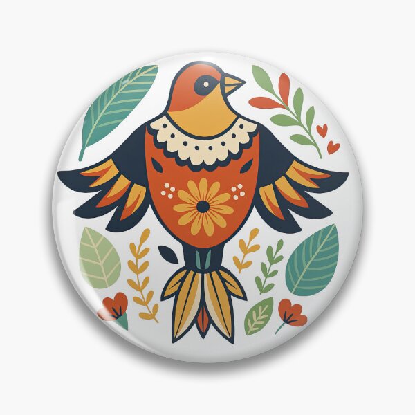 Item preview, Folk Art Bird with Flowers and Leaves Scandinavian Design designed and sold by ArtfulWeave.
