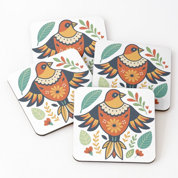 Item preview, Folk Art Bird with Flowers and Leaves Scandinavian Design designed and sold by ArtfulWeave.