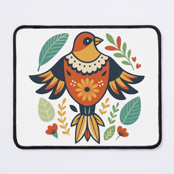 Item preview, Folk Art Bird with Flowers and Leaves Scandinavian Design designed and sold by ArtfulWeave.