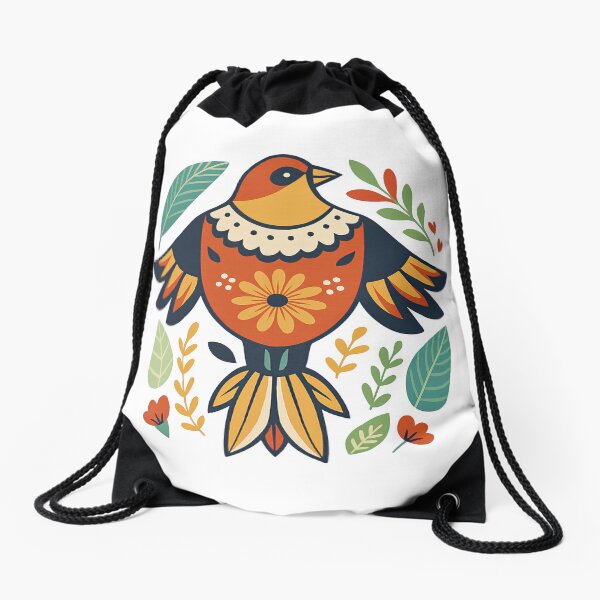 Item preview, Folk Art Bird with Flowers and Leaves Scandinavian Design designed and sold by ArtfulWeave.