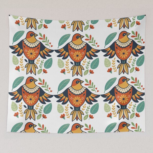 Item preview, Folk Art Bird with Flowers and Leaves Scandinavian Design designed and sold by ArtfulWeave.
