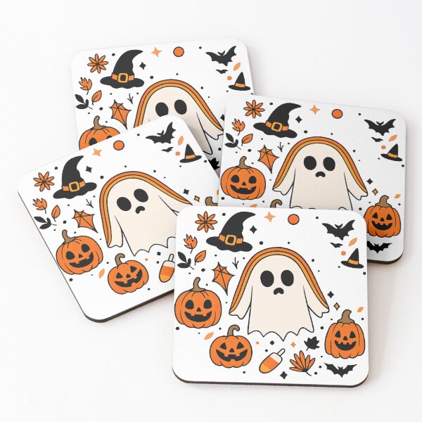 Item preview, Cute Halloween Ghost with Pumpkins Illustration Orange Black Design designed and sold by ArtfulWeave.