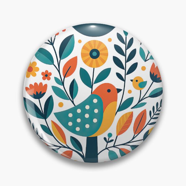 Item preview, Folk Art Bird with Flowers and Leaves Colorful Scandinavian Style designed and sold by ArtfulWeave.