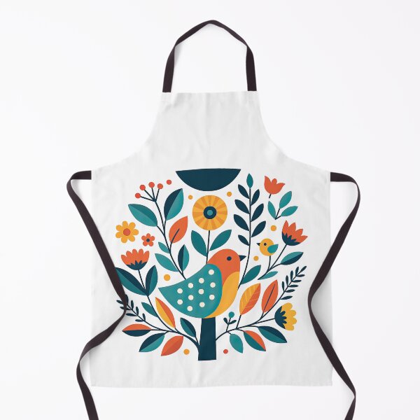 Item preview, Folk Art Bird with Flowers and Leaves Colorful Scandinavian Style designed and sold by ArtfulWeave.