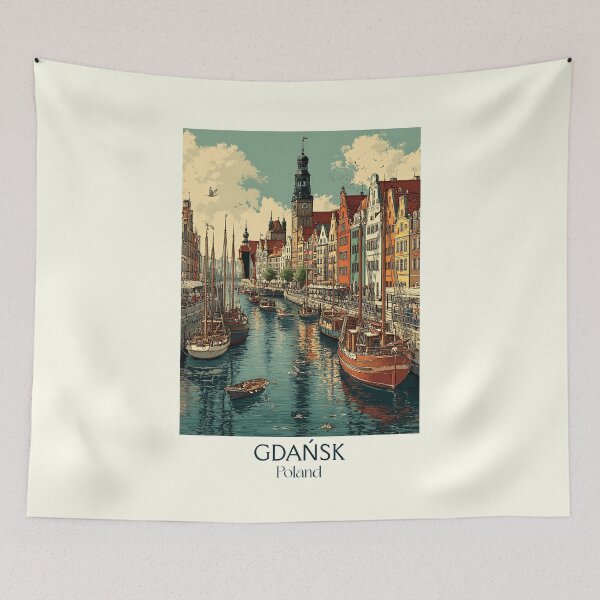 Item preview, Gdańsk Harbor Poster – Vintage Polish Coastal City Art designed and sold by TuncGK.