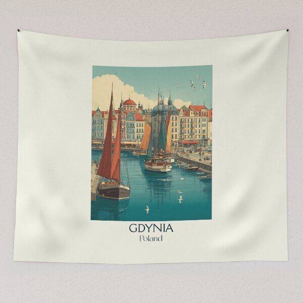 Item preview, Gdynia Poland Poster – Modernist Seaport Retro Print designed and sold by TuncGK.