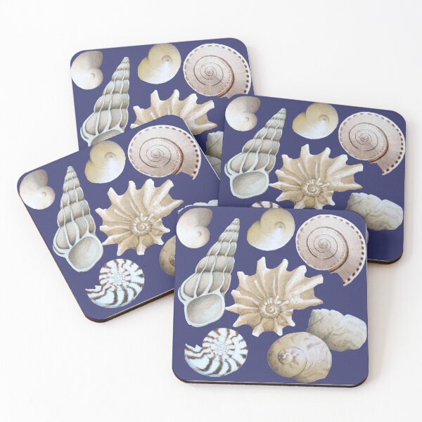 Item preview, Beachcombed Beauties on navy blue - Neutral sea shells designed and sold by LisaLeQuelenec.