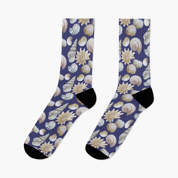 Item preview, Beachcombed Beauties on navy blue - Neutral sea shells designed and sold by LisaLeQuelenec.