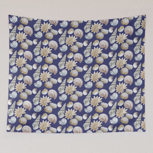 Item preview, Beachcombed Beauties on navy blue - Neutral sea shells designed and sold by LisaLeQuelenec.