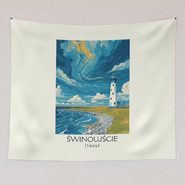 Item preview, Świnoujście Poster – Lighthouse & Sea in Retro Coastal Print designed and sold by TuncGK.