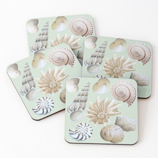 Item preview, Beachcombed Beauties on seaglass green - Neutral sea shells designed and sold by LisaLeQuelenec.