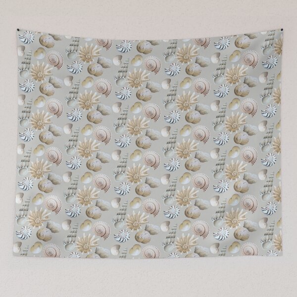 Item preview, Beachcombed Beauties on taupe - Neutral sea shells designed and sold by LisaLeQuelenec.