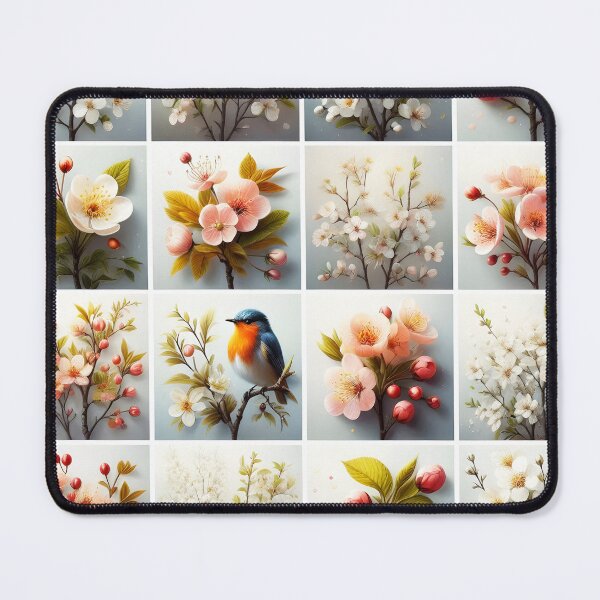 Item preview, Spring Collage 4×4 Grid – Blossoms, Cherry Twigs & Little Bird designed and sold by EmeraldeaDesign.