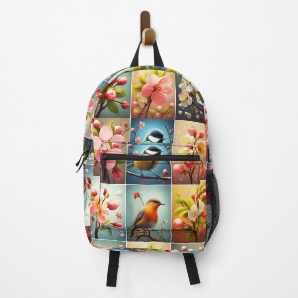 Item preview, Colorful Spring Grid Collage – Cherry Tree Twigs, Sakura, and Two Birds designed and sold by EmeraldeaDesign.