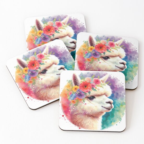 Item preview, A beautiful and cute alpaca with various leaves and colorful flowers designed and sold by Marcoshop10.