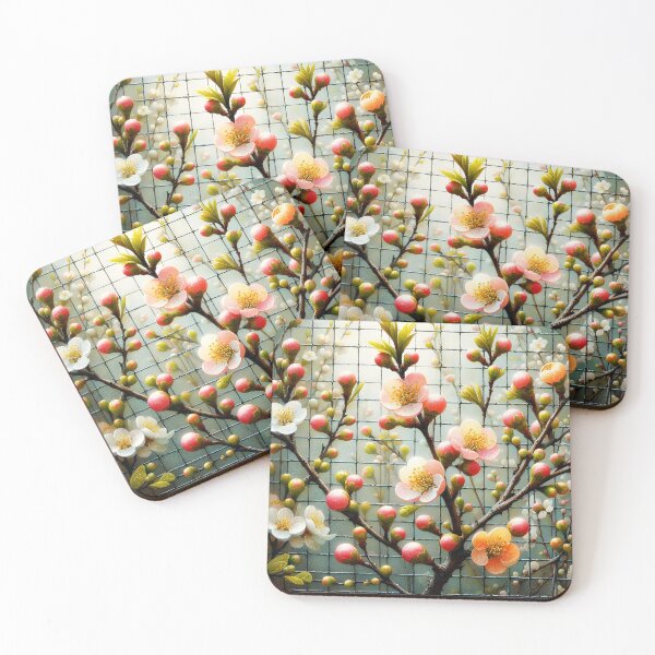 Item preview, Modern Spring Bloom – Cherry Branches Against Wire Fence designed and sold by EmeraldeaDesign.