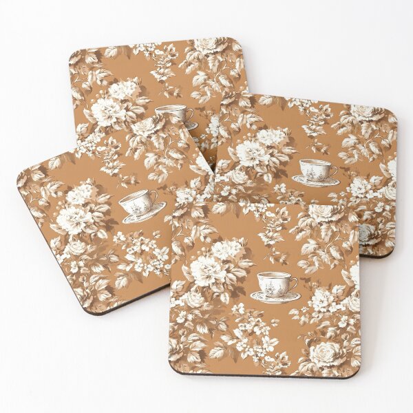 Item preview, Coffee cup and French country roses in cinnamon and white designed and sold by SophieClimaArt.