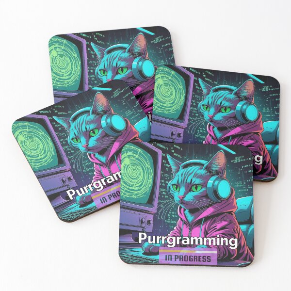 Item preview, Cyberpunk cat in a Hoodie : Purrgramming in progress designed and sold by Quiet Spark Studio.