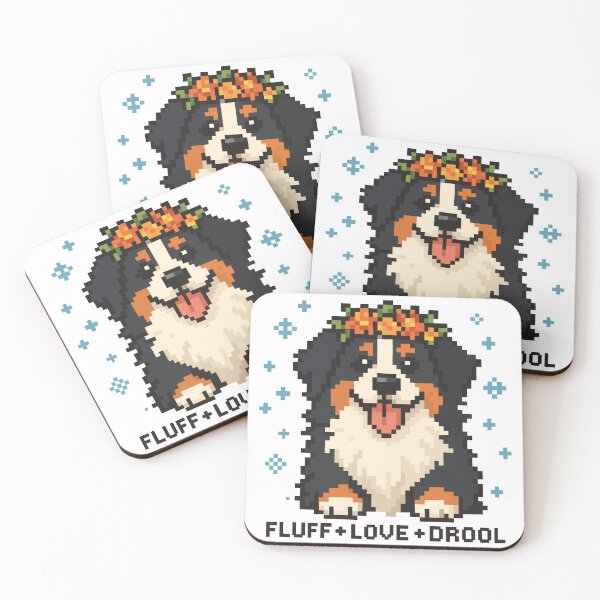 Item preview, Fluff + Love + Drool – Pixel Bernese Mountain Dog with Flower Crown designed and sold by NaturePixel.