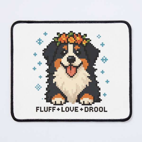 Item preview, Fluff + Love + Drool – Pixel Bernese Mountain Dog with Flower Crown designed and sold by NaturePixel.