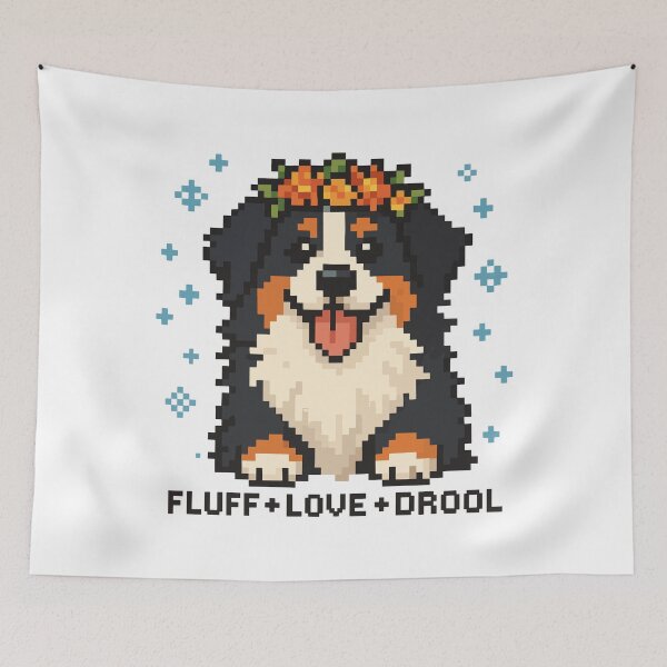 Item preview, Fluff + Love + Drool – Pixel Bernese Mountain Dog with Flower Crown designed and sold by NaturePixel.
