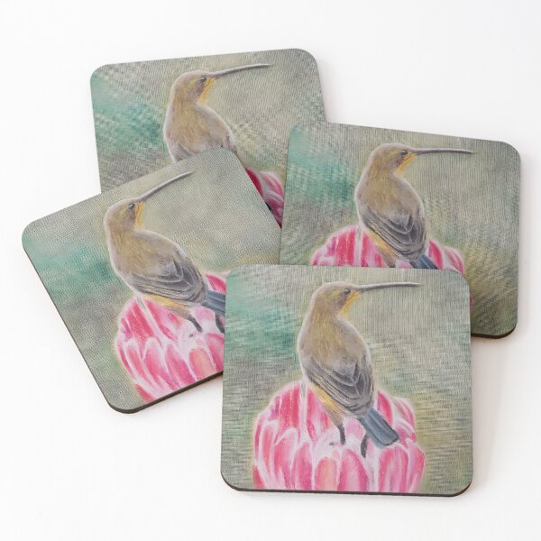 Item preview, A vibrant sunbird perches delicately on a half-open protea designed and sold by ChristelsArtGallery.