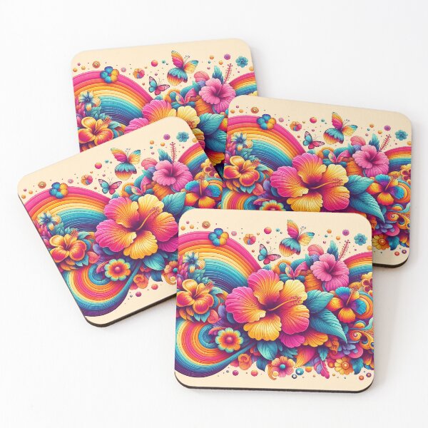 Item preview, Vibrant Rainbow Hibiscus Flowers - Folk Art by heidiannemorris © designed and sold by FOLK ART FUSION by heidiannemorris.