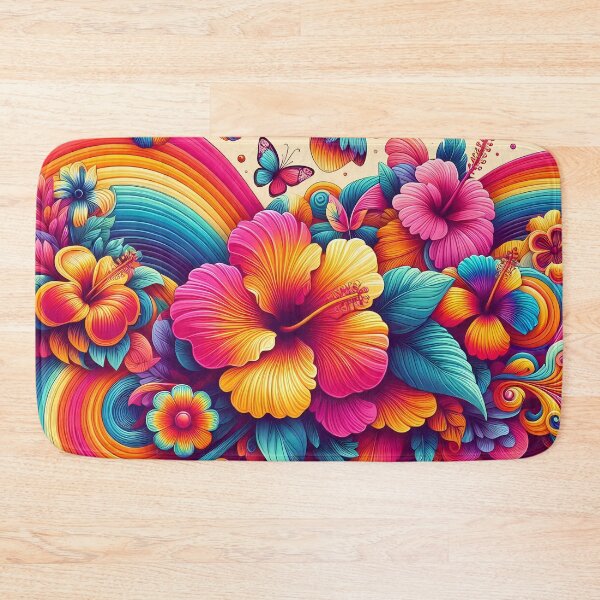 Item preview, Vibrant Rainbow Hibiscus Flowers - Folk Art by heidiannemorris © designed and sold by FOLK ART FUSION by heidiannemorris.