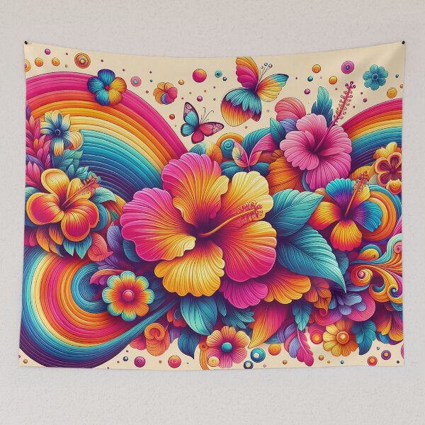 Item preview, Vibrant Rainbow Hibiscus Flowers - Folk Art by heidiannemorris © designed and sold by FOLK ART FUSION by heidiannemorris.
