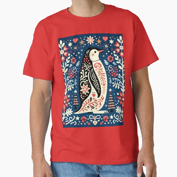 Vista previa del artículo con la obra «Lindo pingüino estampado - Arte popular escandinavo de heidiannemorris ©», diseñado y vendido por FOLK ART FUSION by heidiannemorris.