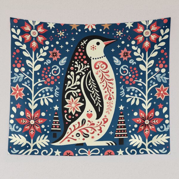Item preview, Cute Patterned Penguin - Scandinavian Folk Art by heidiannemorris © designed and sold by FOLK ART FUSION by heidiannemorris.