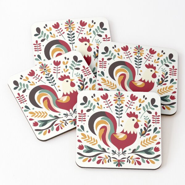 Item preview, Cute Patterned Rooster - Scandinavian Folk Art by heidiannemorris © designed and sold by FOLK ART FUSION by heidiannemorris.